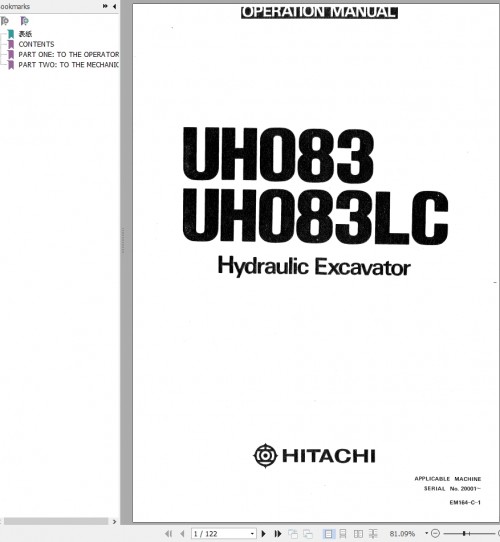 094 Hitachi Hydraulic Excavator UH083LC Operation Manual