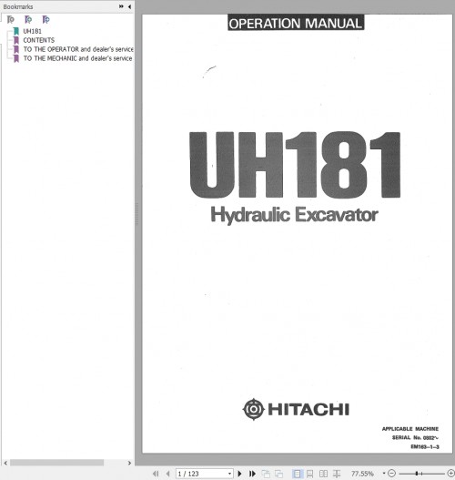 153 Hitachi Hydraulic Excavator UH181 Operation Manual EM163 1 3