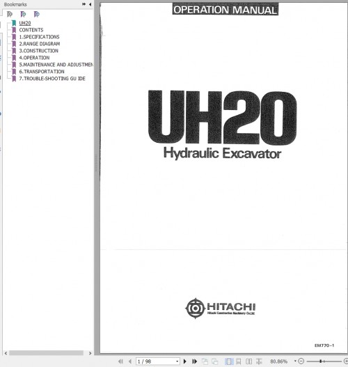 155 Hitachi Hydraulic Excavator UH20 Operation Manual EM770 1