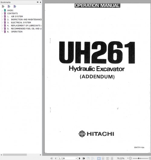 159 Hitachi Hydraulic Excavator UH261 Operation Manual EM771 1 5A