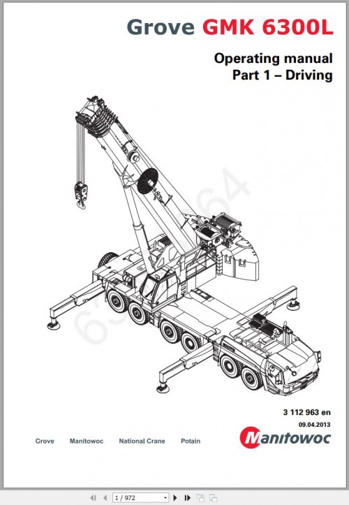 Grove Crane GMK6300L 2021 Service Manual & Diagram
