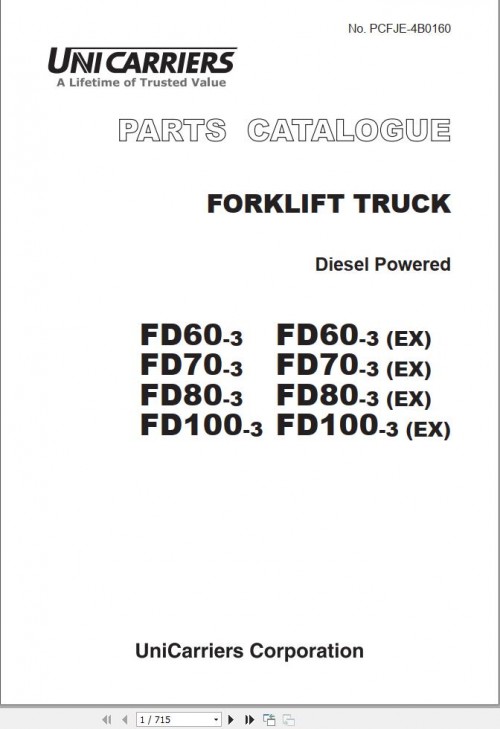 Unicarriers Forklift Truck FD60 3 FD70 3 FD80 3 FD100 3 Parts Manuals (1)