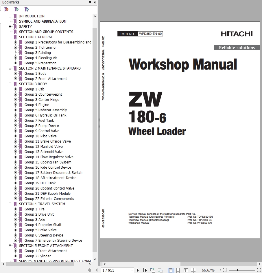 Hitachi Wheel Loader ZW180-6 Workshop Manual | Auto Repair Manual Forum ...