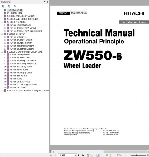 Hitachi Wheel Loader ZW550 6 Technical Manual