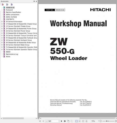 Hitachi Wheel Loader ZW550 G Workshop Manual WNHD E 00