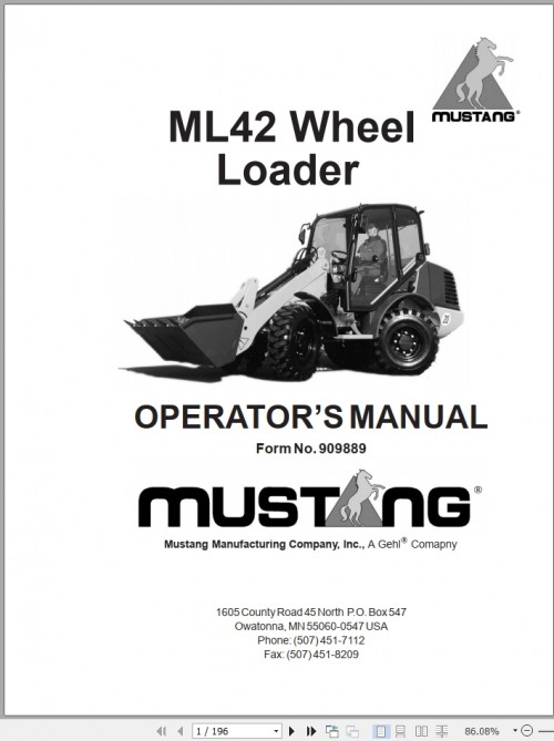 Mustang Wheel Loader ML42 Operator Manual 909889A