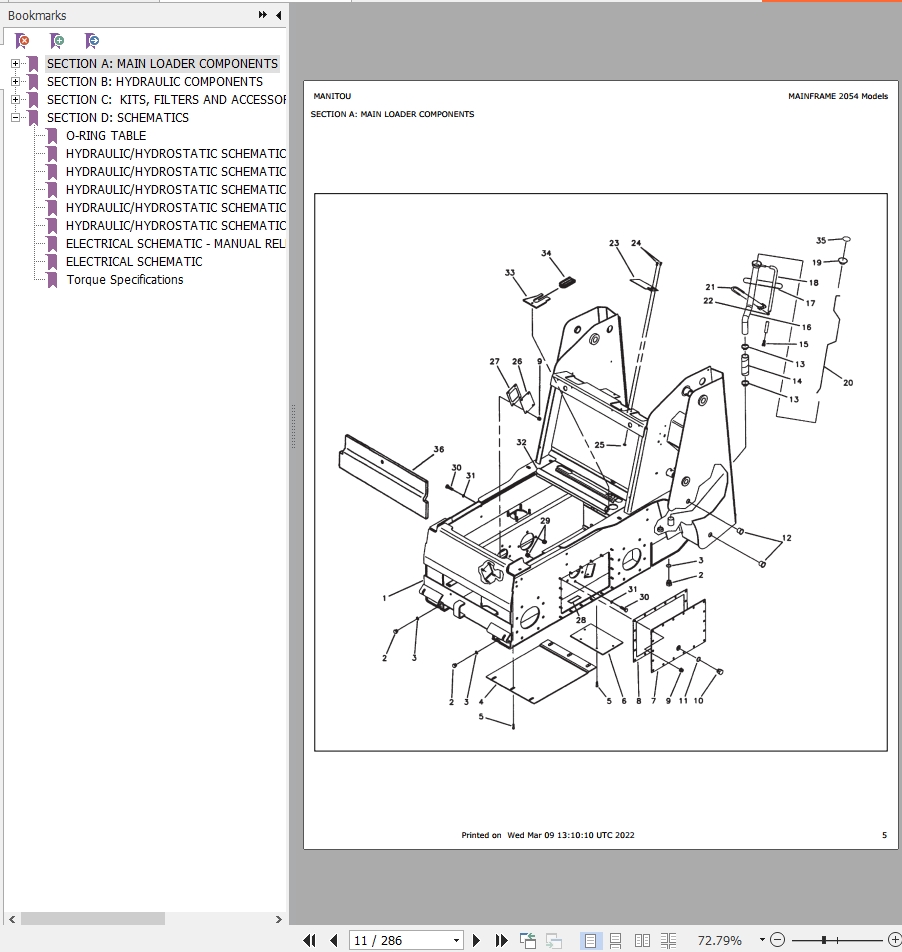 Mustang Skid Steer Loader 2044 2044EU 2054 2054EU Parts Manual Auto