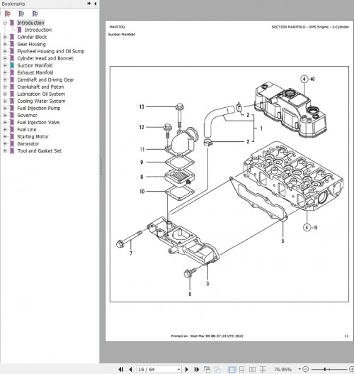 Yanmar Engine 3TNV88XMS to 24TNV88XGP Parts Manual 917105