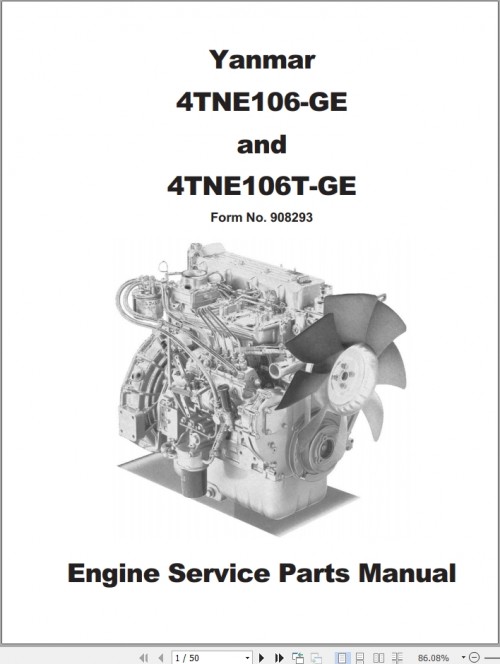 Yanmar Engine 4TNE106 GE 4TNE106T GE Parts Manual 908293A