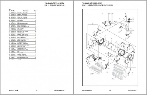 Yanmar Engine 4TNV98C WBV Parts Manual 50940332A 1