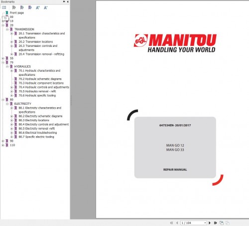 Manitou MAN GO 12 33 Repair Manual 647534EN