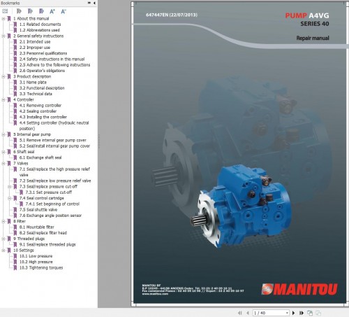 Manitou Pump A4VG Series 40 Repair Manual 647447EN