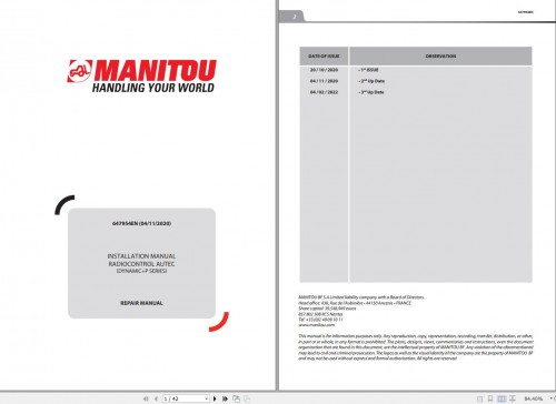 Manitou Radiocontrol Autec (Dynamic+P Series) Repair Manual 647954EN