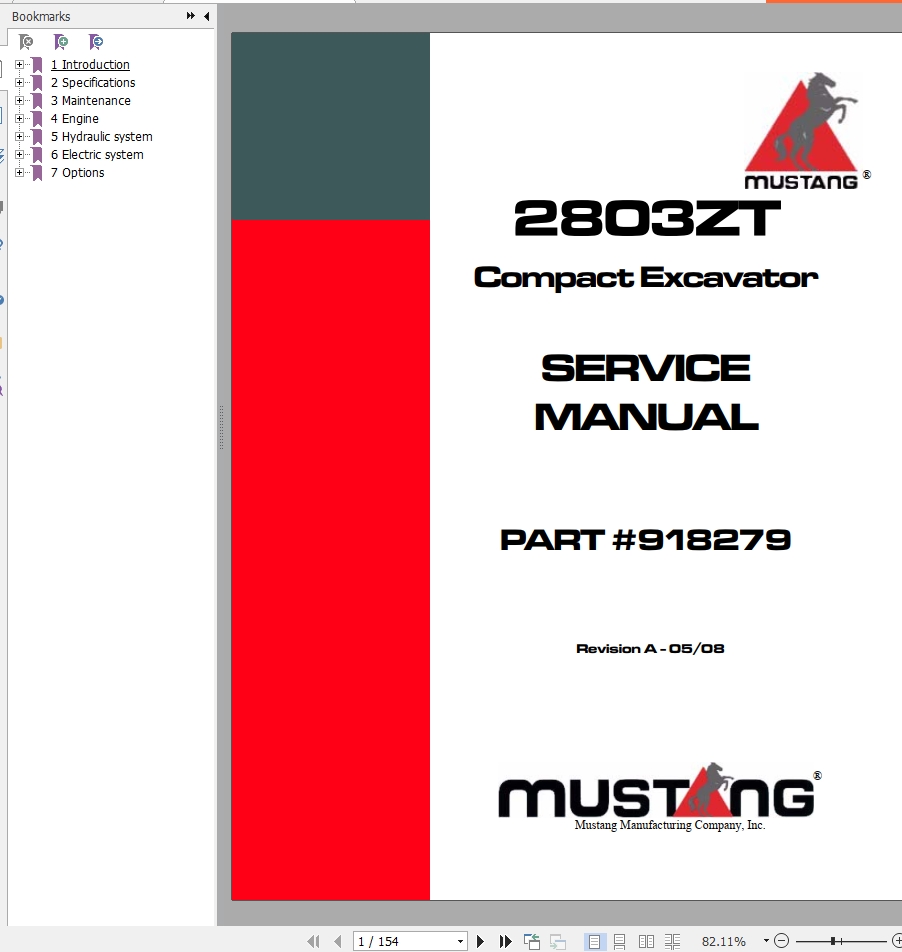 Mustang Excavator ME2803ZT Service Manual 918279A | Auto Repair Manual ...