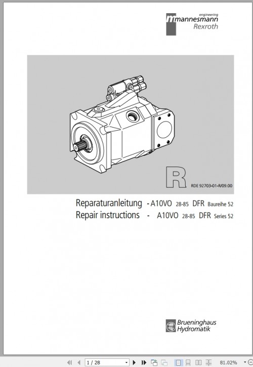 Rexroth Load Sensing Gear Pump A10VO Service Manual 915171