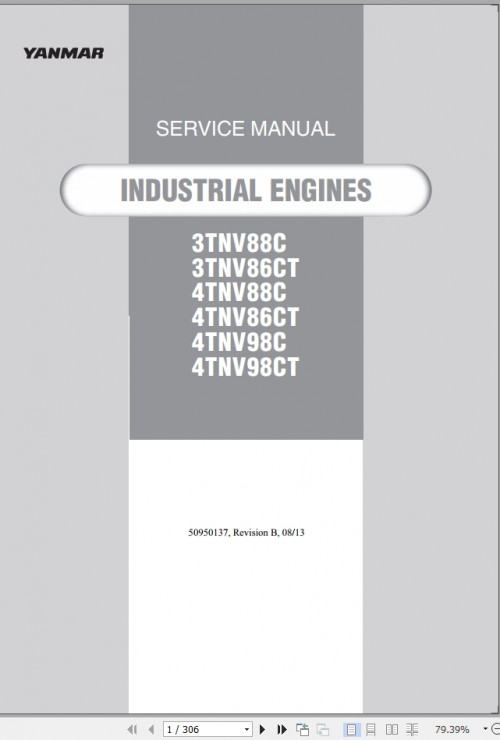 Yanmar Engines 3TNV88C to 4TNV98CT Service Manual 50950137B