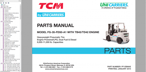 Unicarrier Forklift Claas I V Parts Catalog & Service Manual 2