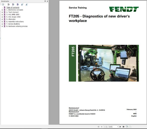 Fendt FT205 Diagnostics Of New Driver's Workplace Service Training 758013