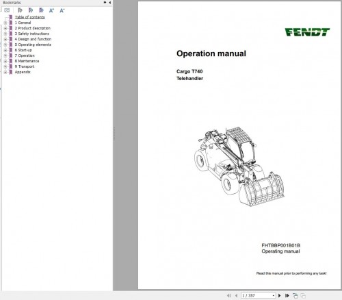 Fendt Telehandler Cargo T740 Operation Manual 965724