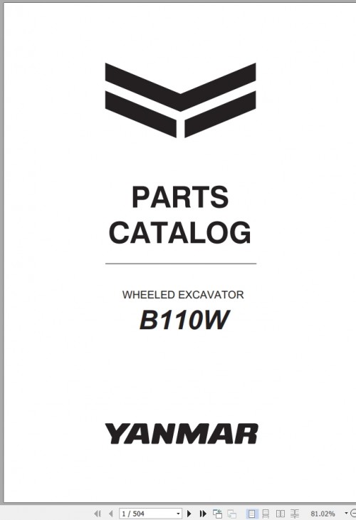 Yanmar Wheeled Excavator B110W Parts Catalog CPB68ENMA00100 EU V1 2022