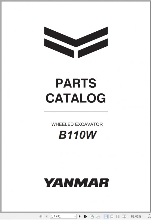 Yanmar Wheeled Excavator B110W Parts Catalog CPB68ENMA00200 EU V2 2021