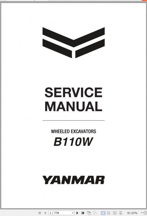 Yanmar Wheeled Excavator B110W Stage 5 Service Manual MMC31ENMA00100 2022