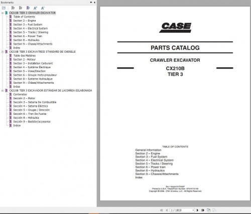 Case Crawler Excavator CX210B TIER3 Parts Catalog