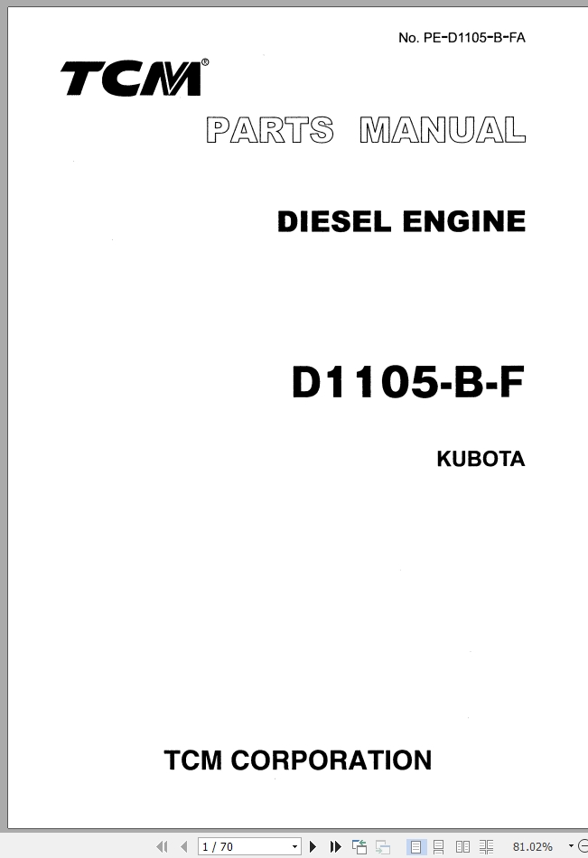 TCM Kubota Engine D1105-B-F Parts Manual PE-D1105-B-FA EN JP | Auto ...