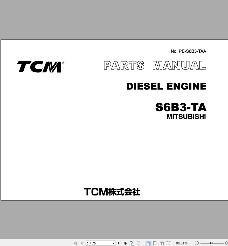 TCM Mitsubishi Engine S6B3-TA Parts Catalogue PE-S6B3-TAA EN JP | Auto ...