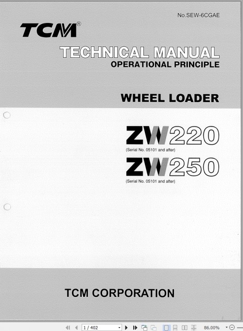 TCM Wheel Loader ZW220 ZW250 Technical Manual SEW 6CGAE