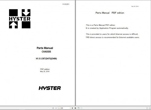 Hyster Forklift H1.5 3.5XT H1.5 3.5tx Parts Manual