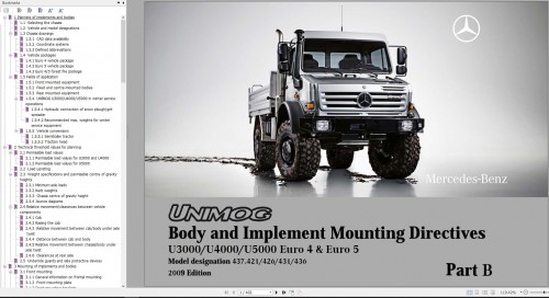 Mercedes Benz Unimog U3000 U4000 U5000 Body and Implement Mounting Directives Manual