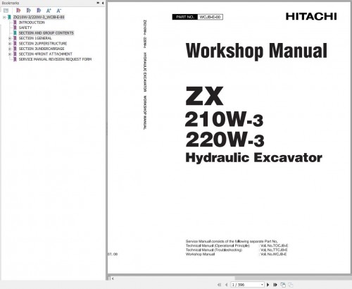 Hitachi Hydraulic Excavator ZX210W 3 Workshop Manual WCJB E 00