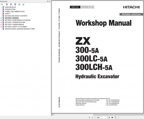 Hitachi Hydraulic Excavator ZX300 5A ZX300LC 5A ZX300LCH 5A Workshop Manual