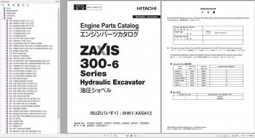 Hitachi Hydraulic Excavator ZX300 6 Series Engine Parts Catalog 6HK1 XASA12 7 EN JP