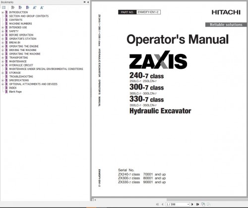 Hitachi Hydraulic Excavator ZX300LC 7 ZX300LCN 7 Operator's Manual ENMDFY EN1 2