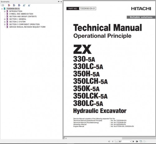 Hitachi Hydraulic Excavator ZX330 5A ZX330LC 5A ZX350H 5A Technical Manual