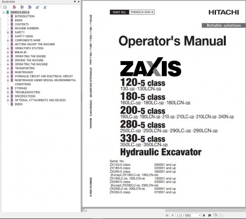 Hitachi Hydraulic Excavator ZX190LC 5B ZX190LCN 5B Operator's Manual