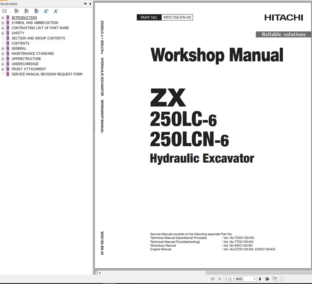 Hitachi Hydraulic Excavator ZX250LC-6 ZX250LCN-6 Workshop Manual | Auto ...