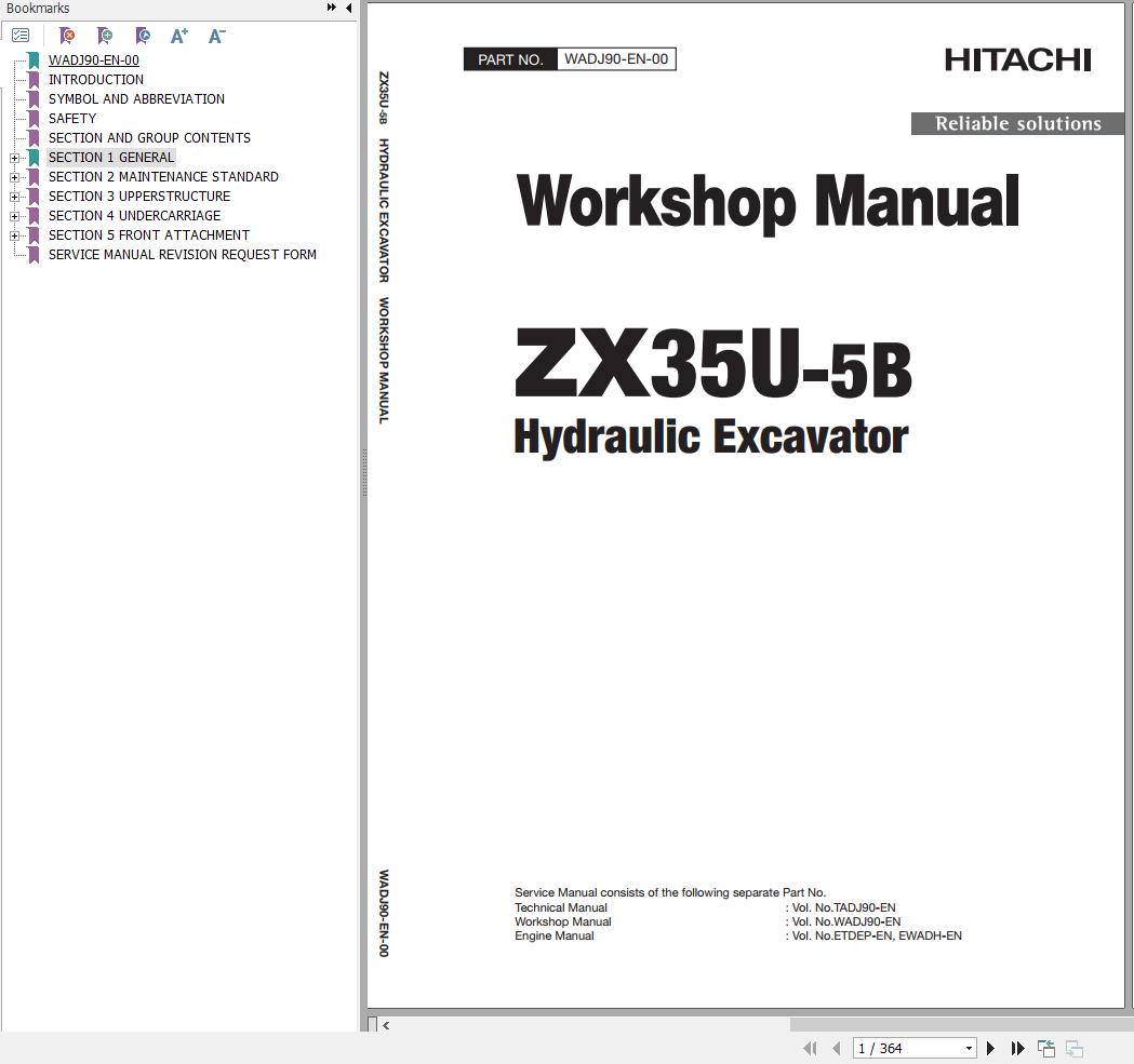 Hitachi Hydraulic Excavator ZX35U-5B Workshop Manual | Auto Repair ...