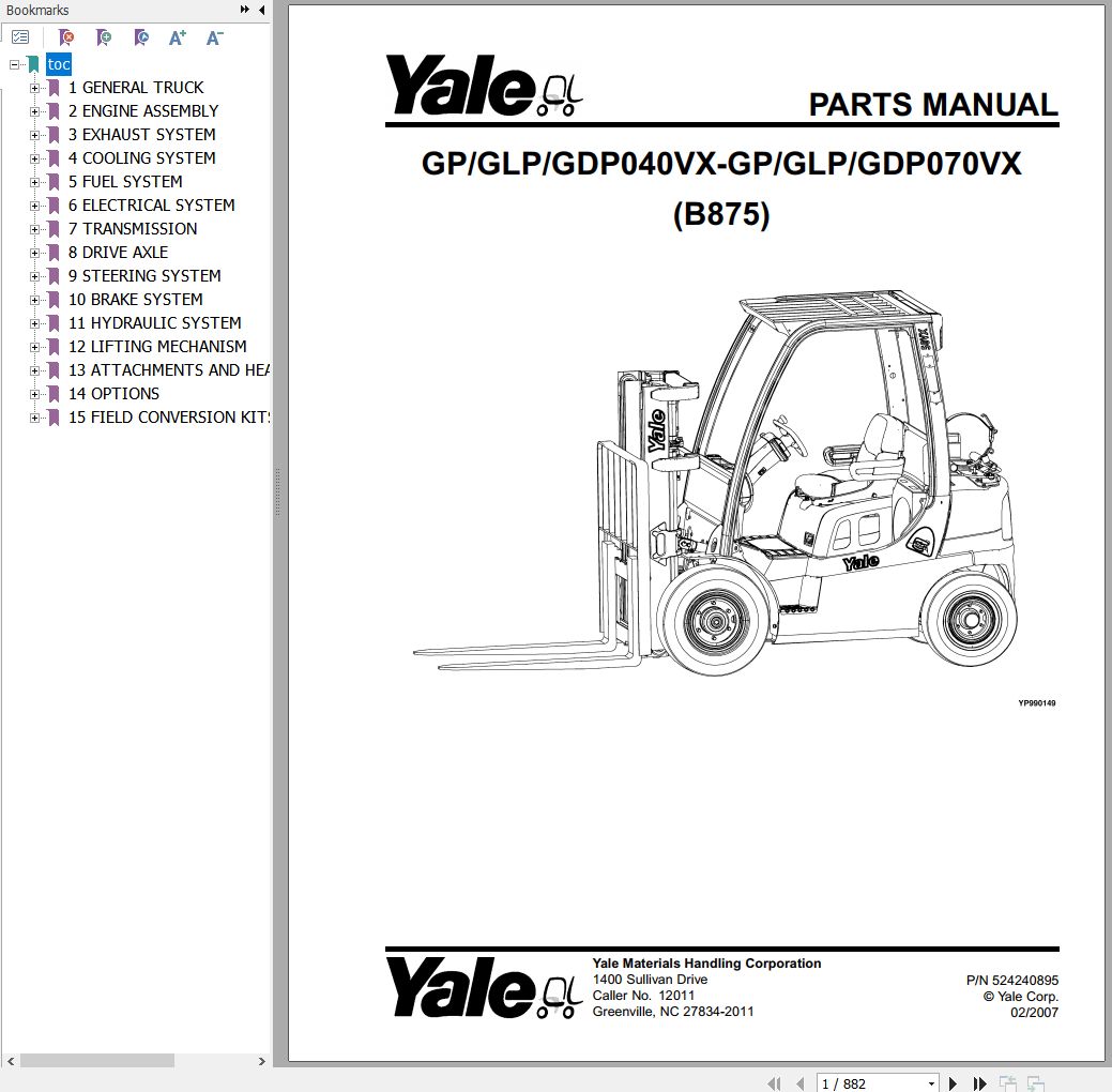 Yale Forklift B875 Parts Manual | Auto Repair Manual Forum - Heavy ...