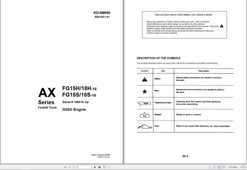 Komatsu Forklift FG15,18 (C)(H)(T) 16 (AX) Parts Service Manual 1