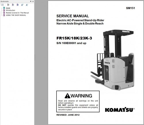 Komatsu Forklift FR15K,18K,23K 3 (FR50) Service Parts Operator Manual 1