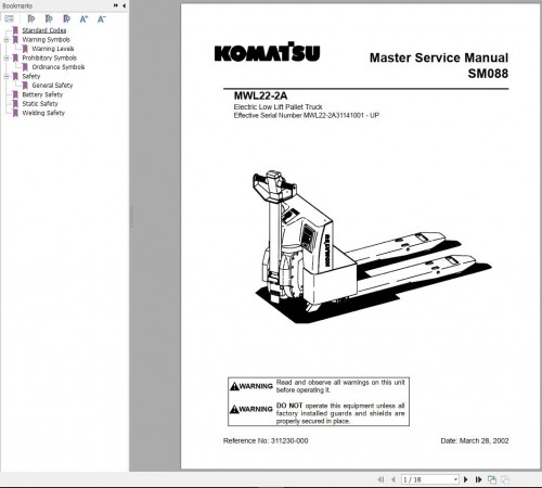 Komatsu Forklift MWL22 2A Service Manual