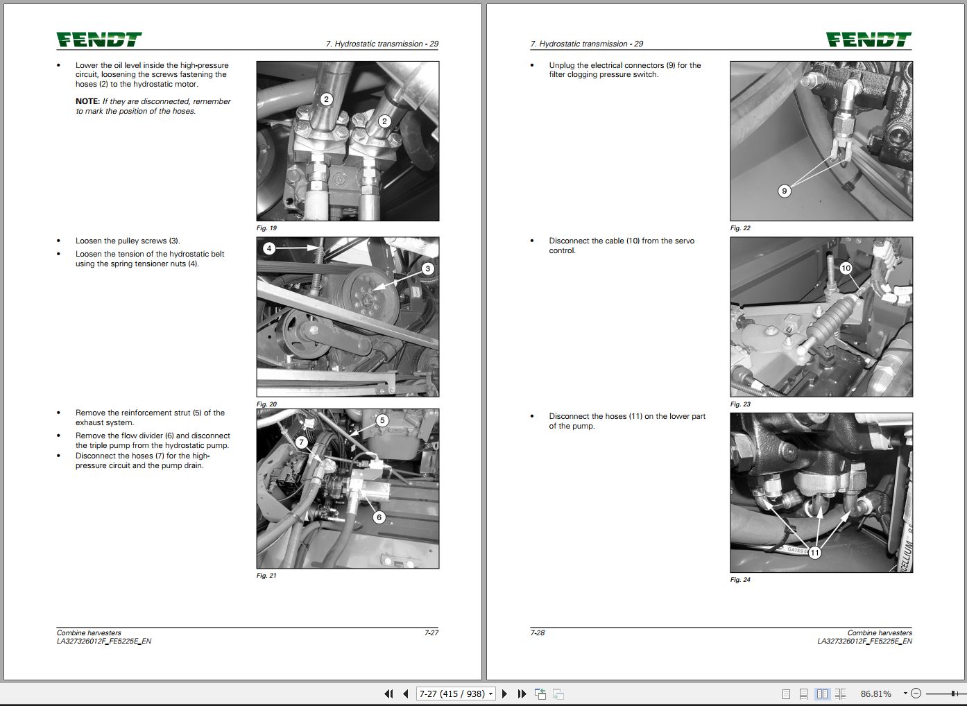 Fendt Combine Harvesters 5225E Workshop Service Manual LA327326012F ...