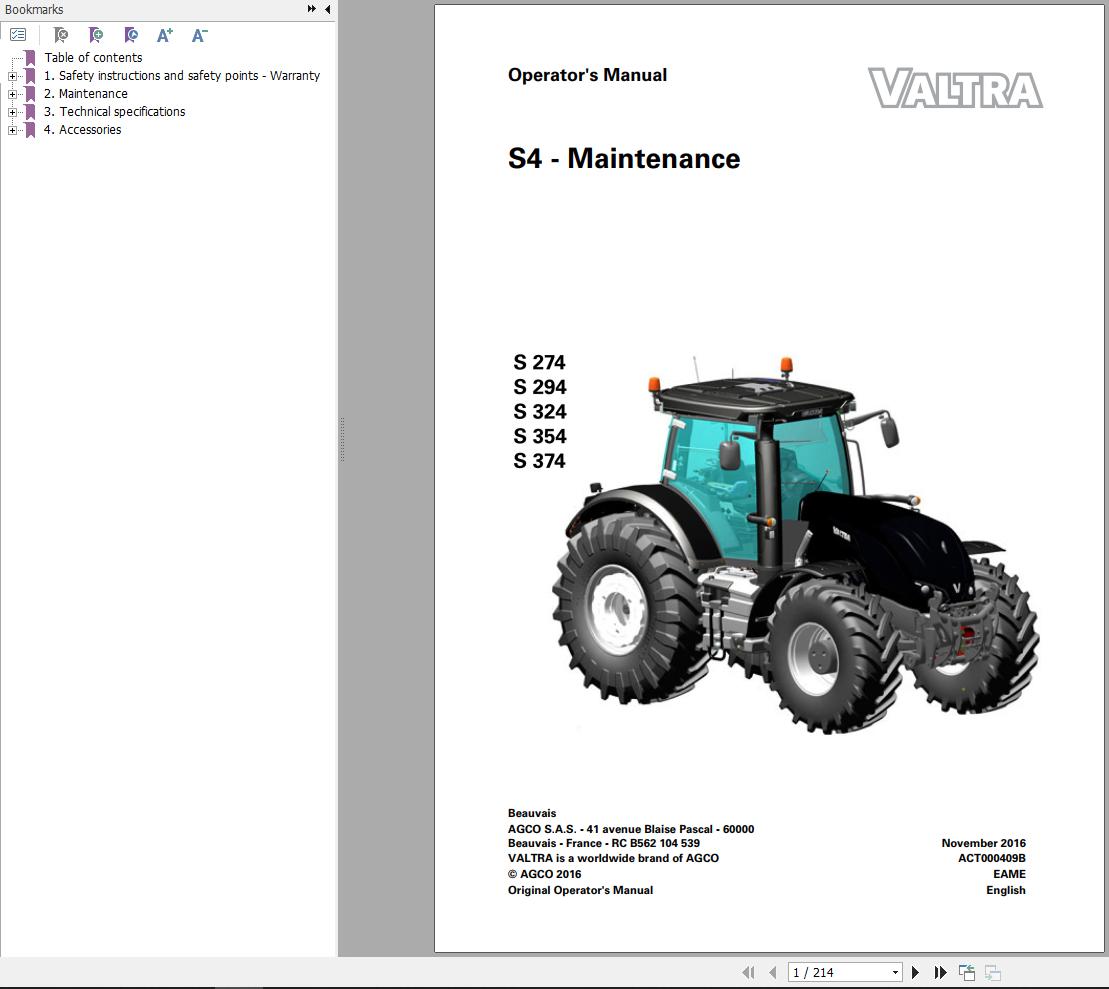 Valtra Tractor S274 To S374 Operators Manual Auto Repair Manual