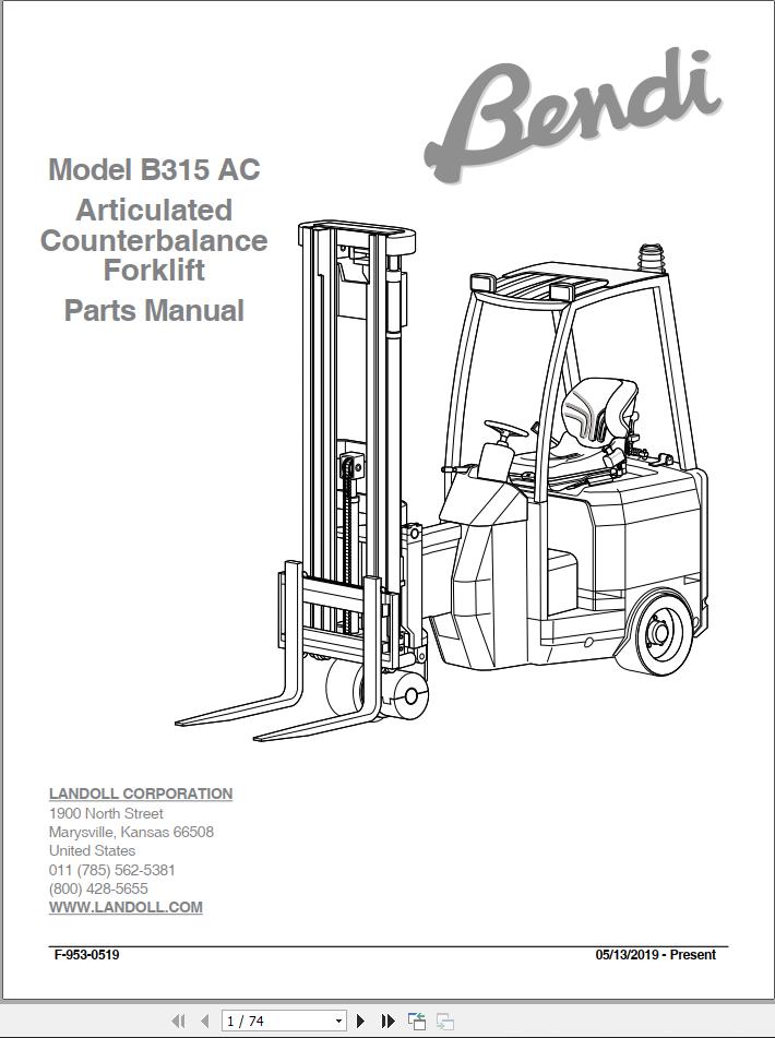 Landoll Bendi Forklift B314ac B315ac B318ac Operator Parts Manual 