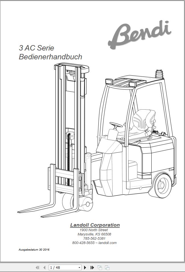 Landoll Bendi Forklift B314AC B315AC B318AC Operator Parts Manual ...