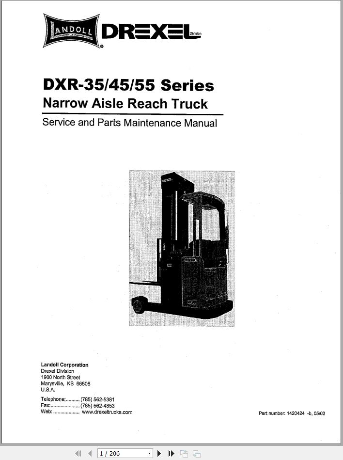 Landoll Drexel Forklift DXR-MDR Service Parts Operator Maintenance ...