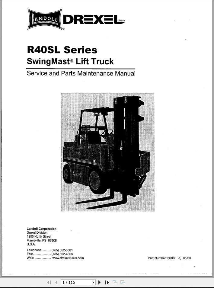 Landoll Drexel Forklift R40 Series Service Parts Technical Operation 